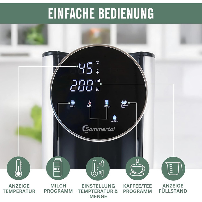 Гарячий водопостачальник Sommertal HW400 Businessline XXL: миттєва вода 45-100°C, 4L бак, сенсорний дисплей, функція дитячого харчування