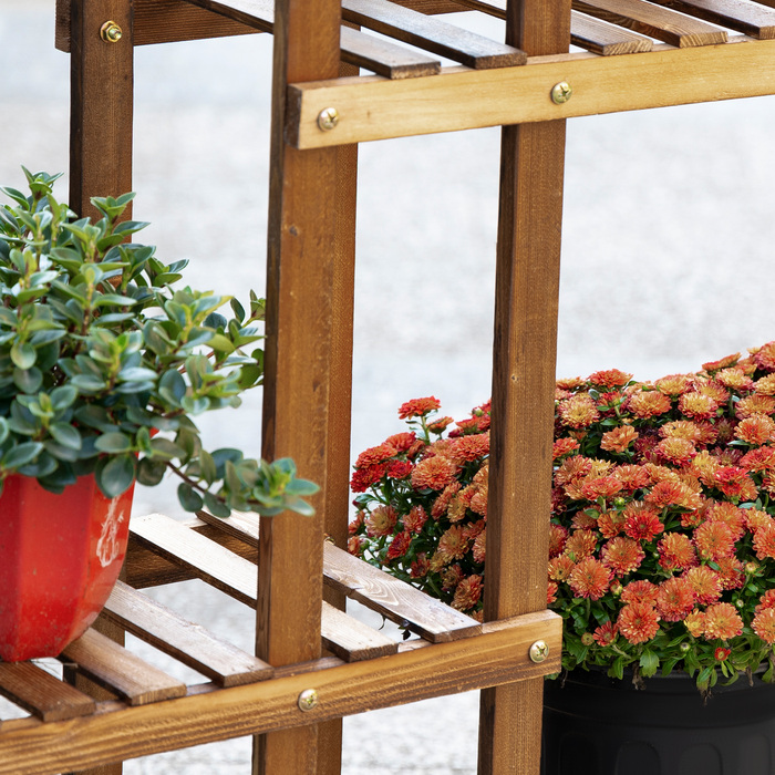 Підставка для квітів, полиця для рослин з 6 ярусами, чотирирівнева полиця для квітів, квіткова драбина, квіткова сходи, масивна деревина, обпалена, 98 x 28 x 96,5 см