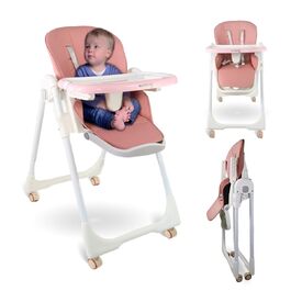 Дитячий стільчик для годування Mobiclinic® Kids, складаний, трансформується в стільчик для малюків, Simba, ремінь з 5 точками кріплення, колеса з гальмом, знімний піднос, текстиль знімний та пральний, зелений (рожевий)