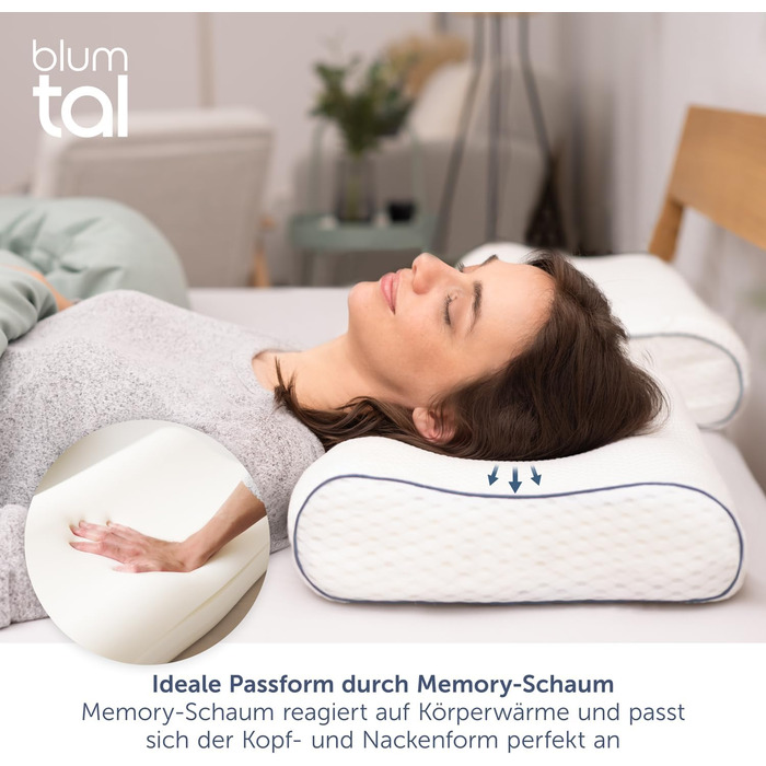 Ортопедична подушка Blumtal з підтримкою шиї - подушка з Memory Foam, сертифікат Oeko-TEX, для зняття болю в шиї, ергономічна подушка для тих, хто спить на боці, розмір 60x36x13 см