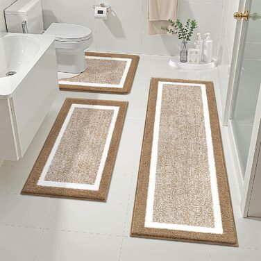 Набір килимків для ванної кімнати Pauwer: 3 шт. (душовий килимок, килимок для туалету), мікрофібра, плюш, антиковзаючі, машинне прання, 18'x26'+18'x48'+U Shape 20'x24', хакі
