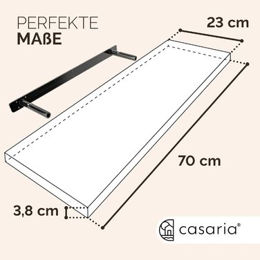 Полиця настінна Casaria Holz Schwarz (Чорна) з кріпленням, вантажопідйомність 15 кг, для кухні, вітальні, коридору, книжкова полиця, плаваюча полиця, матова