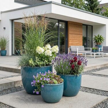 Квітчар Teramico Premium з кераміки, глазурований – 100% морозостійкий, ручної роботи. Горщик для квітів з отвором для внутрішнього та зовнішнього використання. Преміум-якість, унікальний, зимостійкий (Jade, 29см x 23см)