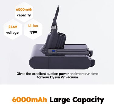 Змінна батарея 6000 мАг для пилососа Dyson V7 SV11 Animal/Motorhead/Trigger/Fluffy/Mattres.