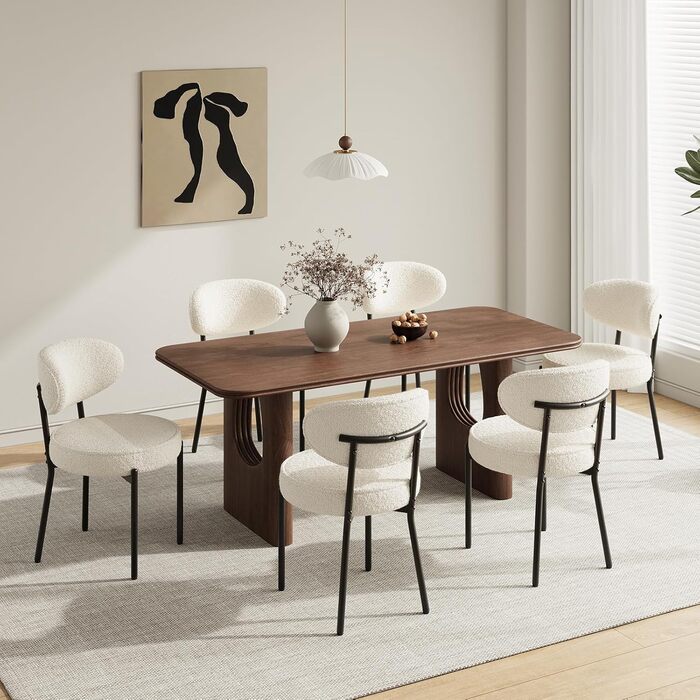 COLAMY Комплект обідніх стільців 4 шт. з м'яким сидінням 10 см – Сучасні м'які стільці з плюшевої тканини Teddy, з міцним металевим каркасом – Для кухні та вітальні, Білий. Комплект 4 шт.