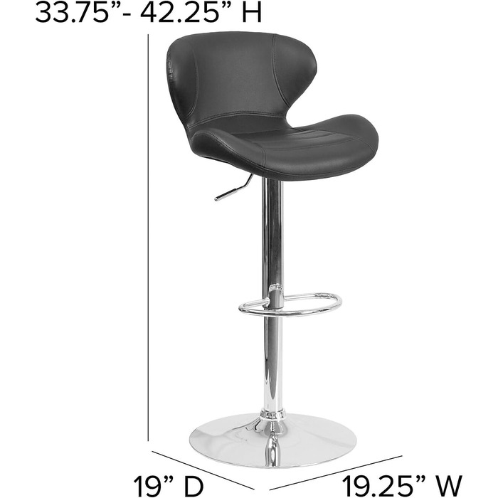 Барний стілець Flash Furniture Denville, регульована висота, з хромованою основою, спинка, 2 шт. (Чорний вініл)