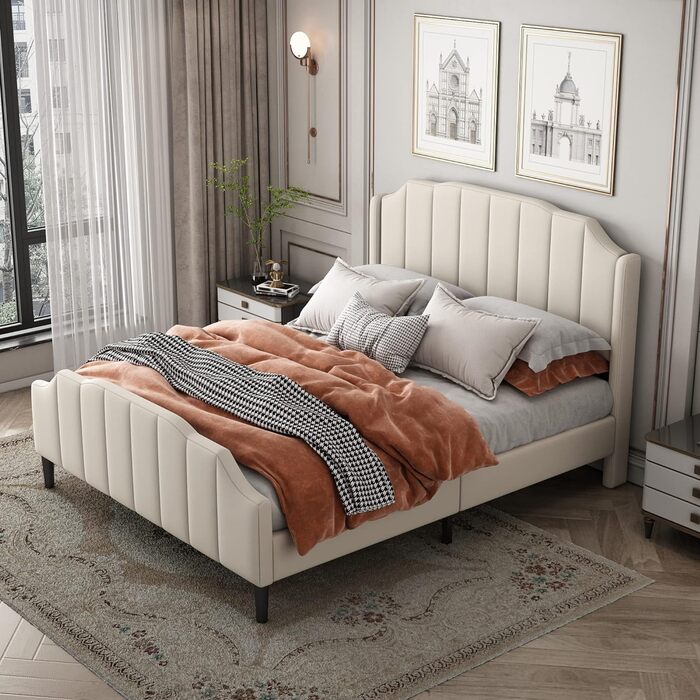 Ліжко з м'якою оббивкою Merax, дитяче ліжко для дівчинки (бежеве, 140 x 200 см) 140 x 200 см Бежевий