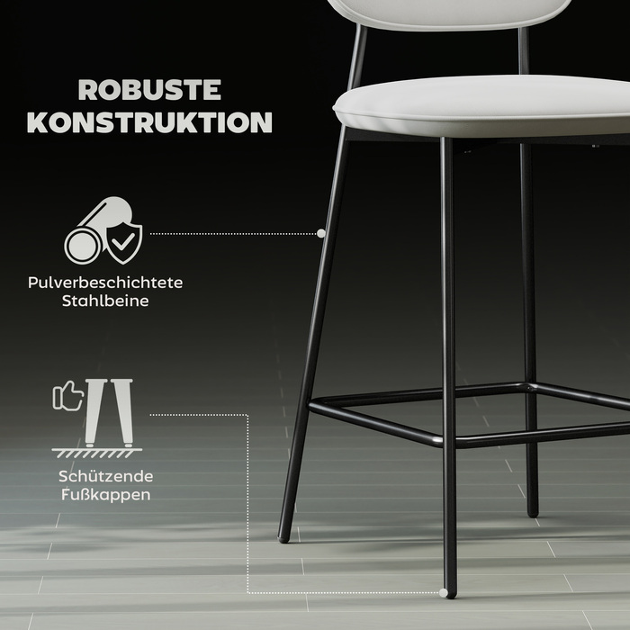 Набір з 2 барних стільців, обідні стільці з підніжкою, оксамитова оббивка, сталеві ніжки, для їдальні, 45 x 49 x 102 см, світло-сірий