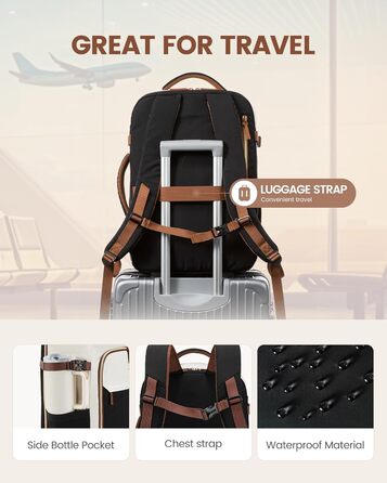 Рюкзак для подорожей LOVEVOOK 40L для жінок, ручна поклажа, рюкзак для авіаперельотів, сумка-рюкзак для бізнесу, школи, вихідних, бежевий хакі (17 дюймів, 40L, чорний+бежевий+коричневий)