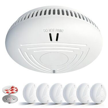 Набір димових сповіщувачів DAYTECH (6 шт.) з батареєю на 10 років, магнітним кріпленням, сертифікацією TÜV Rheinland, 85dB, тестуванням/вимкненням звуку, для спалень та дитячих кімнат – білий