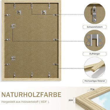 Набір фоторамок 3 шт 70x50 см з дерева для фото, картин, постерів (натуральне дерево)