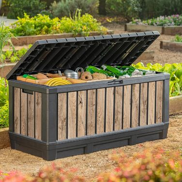 Садова скриня Koll Living Kentwood 350л з дерева (під сосну) з сидінням - водонепроникна, для зберігання подушок, інструментів, іграшок