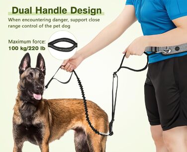 Hands Free повідець для великих собак Pecute еластичний до 179 см сірий