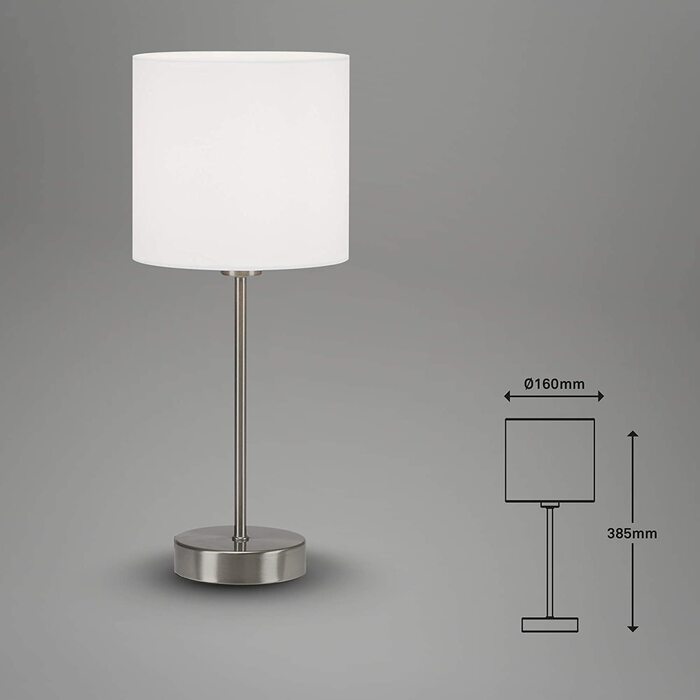 Світильники BRILONER-настільна лампа, настільна лампа, приліжкова лампа, приліжкова лампа, настільна лампа, E14, в комплекті. Кабельний вимикач, тканинний екран, 160x385 мм (DxH), 7002-011 (білий)