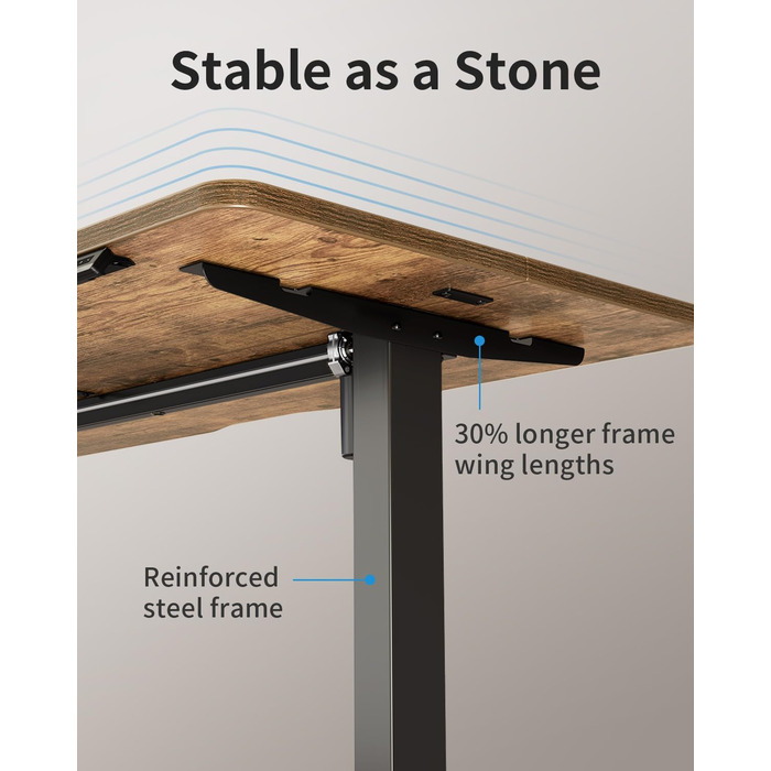Електричний стіл CUBICUBI з регулюванням висоти, 140 x 60 см. Стельовий стіл з T-подібними ніжками зі сталі, пам'ять керування, антиколізійна система, чорний каркас/коричнева стільниця