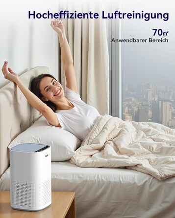 Повітряочисник для великих спалень до 70 м² з CADR 223 м³/год, тихий H13 HEPA повітряочисник з режимом сну 15 дБ, 3-в-1 фільтр видаляє 99,97% пилку, пил, шерсть тварин, запахи