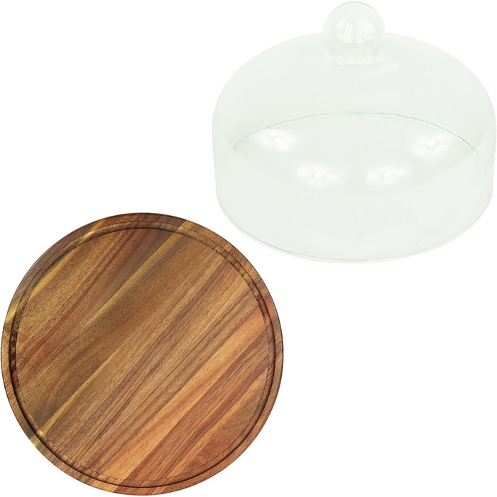 Таця Relaxdays з кришкою, скляна, для тортів та закусок, зберігає свіжість, 16x28 см, дерев'яна (акація)
