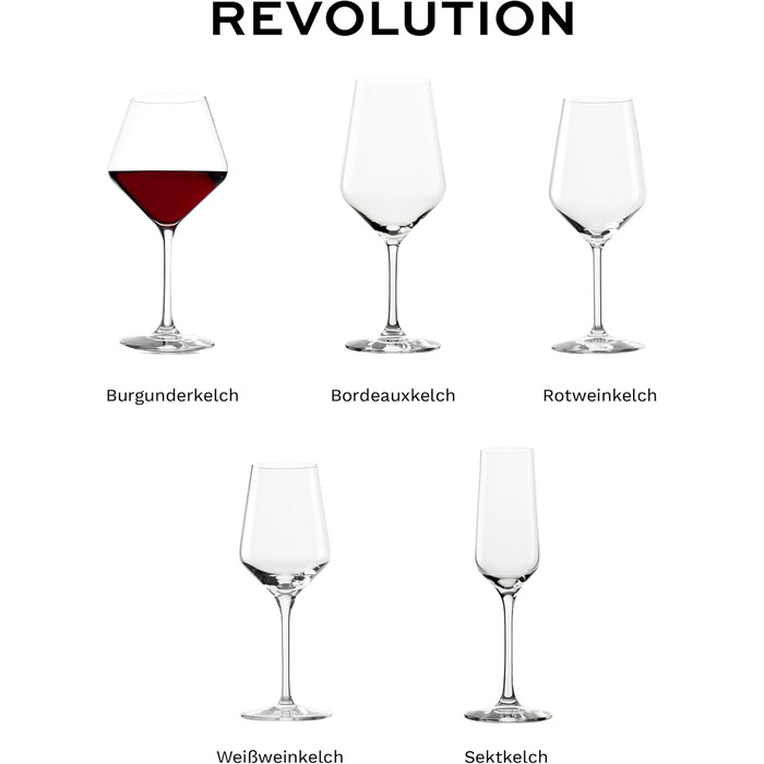 Бокали для червоного вина Stölzle Lausitz Revolution 6 шт, 490 мл - Кришталеві келихи для вина, міцні, для Бургундії