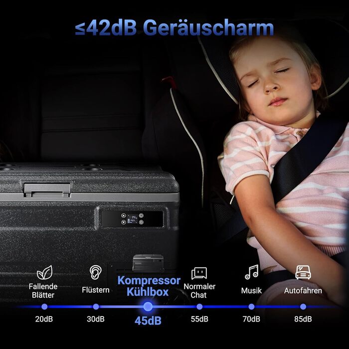 Холодильник автомобільний компресорний AAOBOSI 74L з Wi-Fi, -20°C, 12/24/240V, для авто, кемпінгу, човна, RV, чорний
