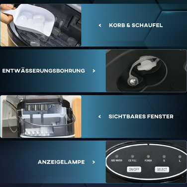 Машина для приготування льоду HOMCOM, диспенсер для льоду, Ice-Maker, продуктивність 12 кг/день, 9 кубиків/6-12 хвилин, сріблястого кольору