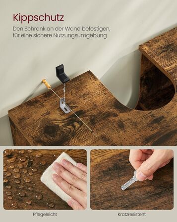 Підставка під раковину VASAGLE, шафка для ванної кімнати, 60 x 30 x 63 см, шафка для ванної, комод для зберігання з 2 дверцятами-решітками, з регульованою полицею, вінтажний коричневий BBK04BX