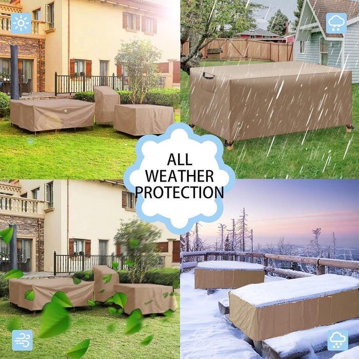 Водонепроникний чохол для садово-патіо меблів, 420D Oxford, захист від вітру та UV, міцний, для садових столів та груп, 180x120x74 (Хакі, 300x200x90cm)