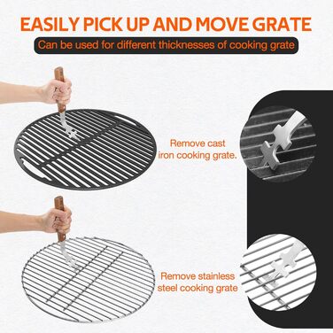 Набір гриль-посуду Onlyfire 4-в-1: щипці, лопатка, виделка, щітка з нержавіючої сталі та акації, з ручками та петлями для підвішування