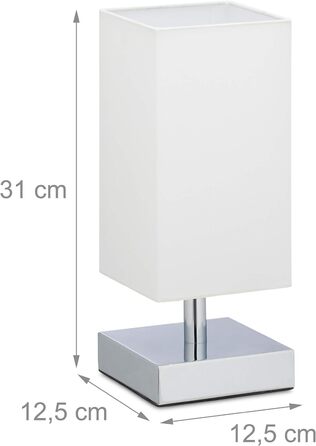 Приліжкова лампа з сенсорним регулюванням, 3 рівні, E14, HBT 31 x 12,5 x 12,5 см, настільна лампа з тканинним абажуром, сріблястий/кремовий
