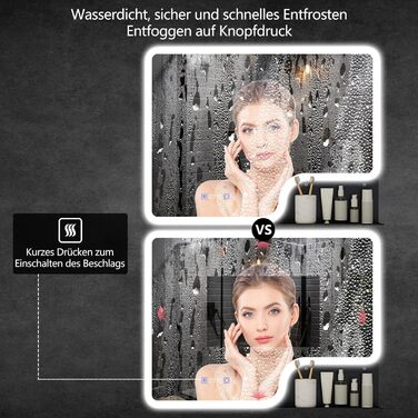 Дзеркало для ванної кімнати YOURLITE з LED-підсвічуванням 100x60 см, сенсорне керування, годинник, антизапар, 3 кольори світла, регулювання яскравості, без запотівання, функція пам'яті, білий