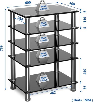 Скло 5 рівнів 600x400x800 мм Фоно-програвач Підставка для телевізора Полиця з нержавіючої сталі