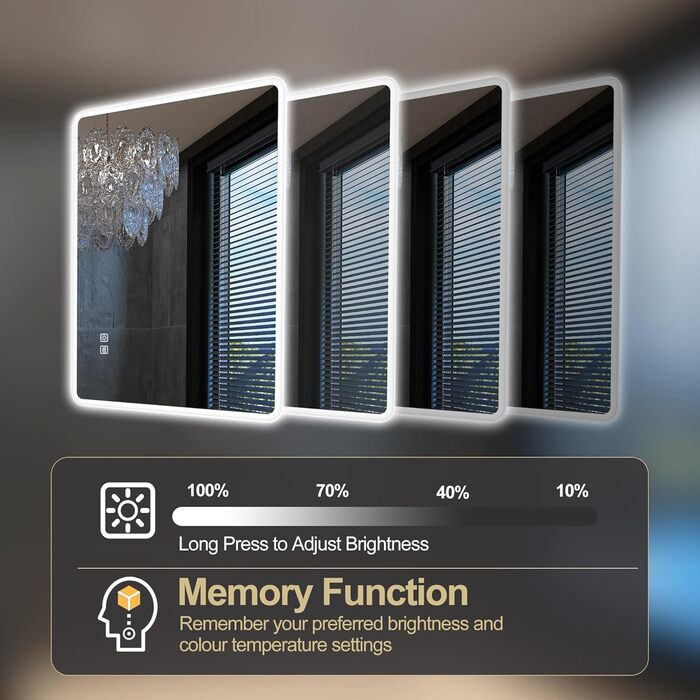 Дзеркало для ванної кімнати S'bagno з підсвічуванням 80x60 см, Bluetooth, 5x лупа, протитуманне покриття, 3 кольори, регулювання яскравості, пам'ять налаштувань, загартоване скло, IP44 вологостійкість, горизонтальне/вертикальне встановлення