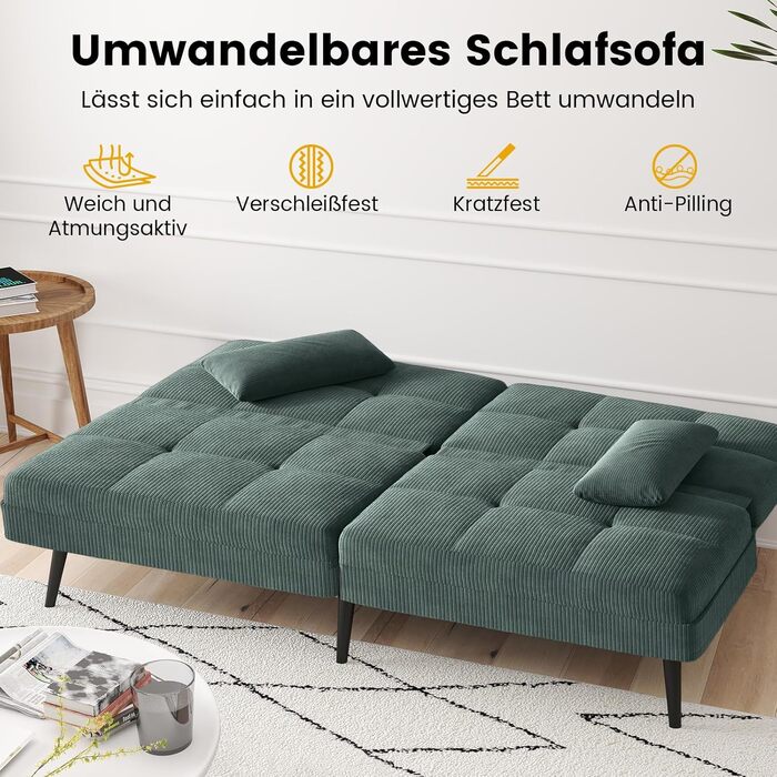 Диван-ліжко LUCKRACER 3-місний, трансформер, футон, кутовий диван, зелений, для вітальні та квартири