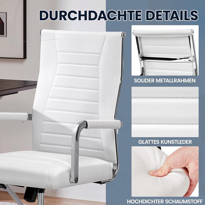 Офісне крісло Yaheetech з підлокітниками, офісний стіл, крісло для начальника, комп'ютерне крісло з високою спинкою, робоче крісло з функцією гойдання, біле, до 136 кг