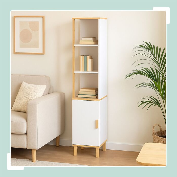 Висока шафа для ванної кімнати Relaxdays з дверцятами та 3 полицями