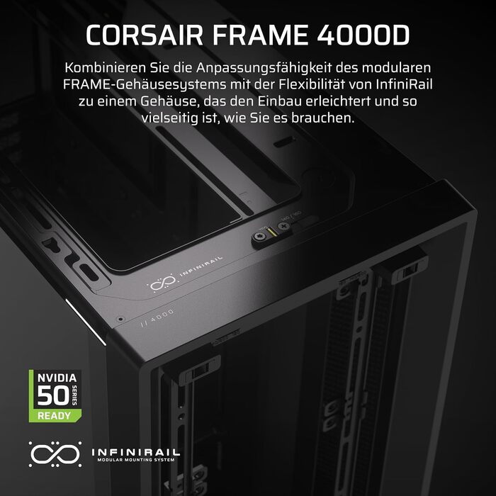 Корпус для ПК CORSAIR 4000D, модульний Mid-Tower ATX, високий повітряний потік, система кріплення вентиляторів InfiniRail™, сумісний з ASUS BTF, MSI Project Zero, Gigabyte Project Stealth, чорний