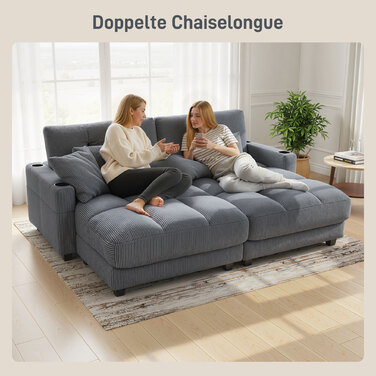 Диван-ліжко HOMCOM з подушками, з піносподушкою, трансформується в ліжко, з підстаканниками, сірого кольору