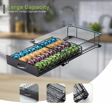 Організатор для капсул Vertuo: підставка для Nespresso з підсвічуванням, для шафи, Vertuoline, 40 капсул (з ручкою)