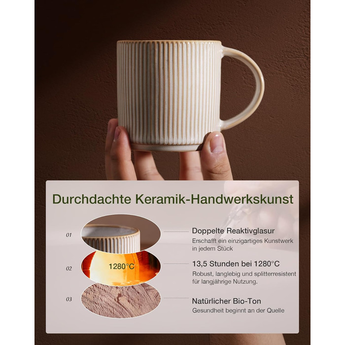 Набір тарілок Star 12 предметів для 4 осіб, керамічний посуд, стійкий до подряпин, для мікрохвильовки та посудомийної машини (Капучино, чашки 355 мл, 6 шт)