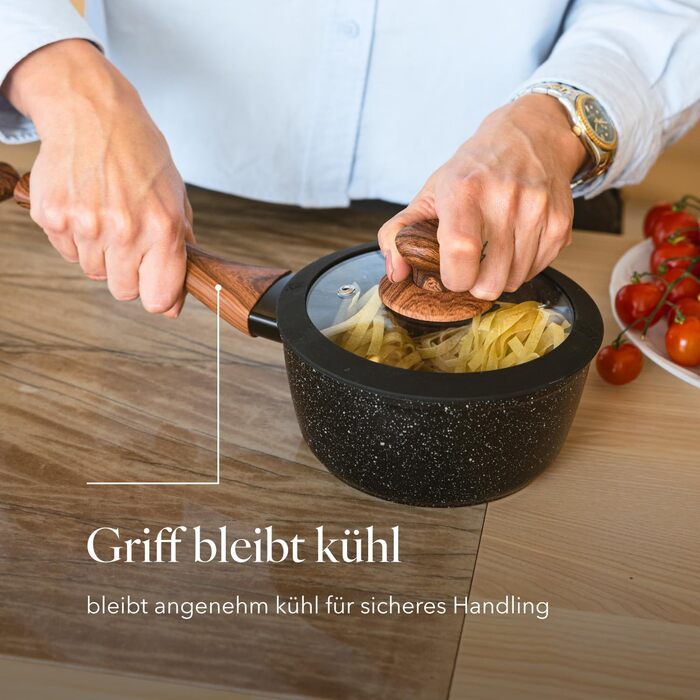 Набір каструль та сковорідок FLORINA Master Black 6 предметів, алюмінієві з кришками, для індукції, газу, електроплити, посудомийна машина