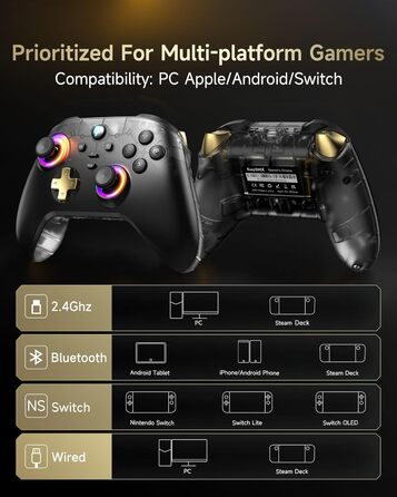 EasySMX D05 PC контролер з док-станцією: бездротовий геймпад з Хол-ефектом для ПК/Switch/Android, чорний та золотий