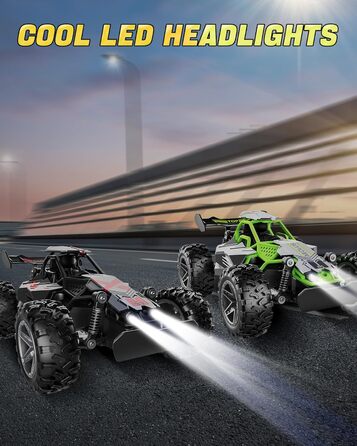 RC Автомобіль на радіокеруванні 2.4GHz, Monstertruck 15+ км/год зі світлодіодами, іграшка для хлопчиків, чорно-червоний (сірий/зелений)