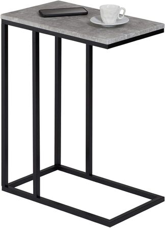 Практичний стіл для вітальні в С-подібній формі, красивий журнальний столик Стільниця прямокутна в елегантному диванному столику з металевим каркасом (бетонний вигляд/чорний)