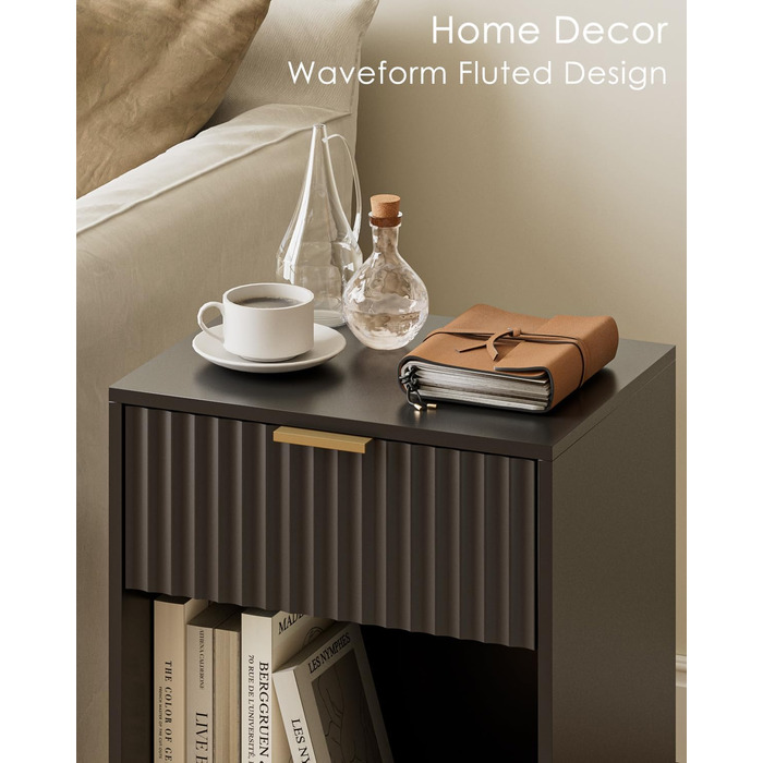 Приліжкова тумбочка з відкритим відділенням, столик для канапи в спальню та вітальню (горіх), (40 x 30 x 60 см, чорне фетрове покриття)