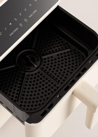 Фритюрниця без олії повітряного приготування 4.2L з пароваркою / Об'єм 5-6 порцій, 6 програм, скляна корзина, регулювання часу та температури, 1300W (11.2L ДУАЛЬНА СТАК, Кремовий білий)