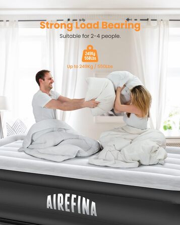 Надувний матрац Ariefina, самонадувне надувне ліжко з вбудованим насосом, надувний матрац для дому з швидким надуванням, міцне надувне ліжко за технологією Type-0 для гостей і кемпінгу -190x137x46см (односпальне ліжко)