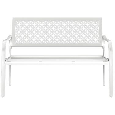 Металева лавка Grand Patio для саду, парку, балкону. Лавка з підлокітниками та спинкою, стиль ретро, міцний метал та чавун, на 2-3 особи. Білий колір, вінтажний стиль.