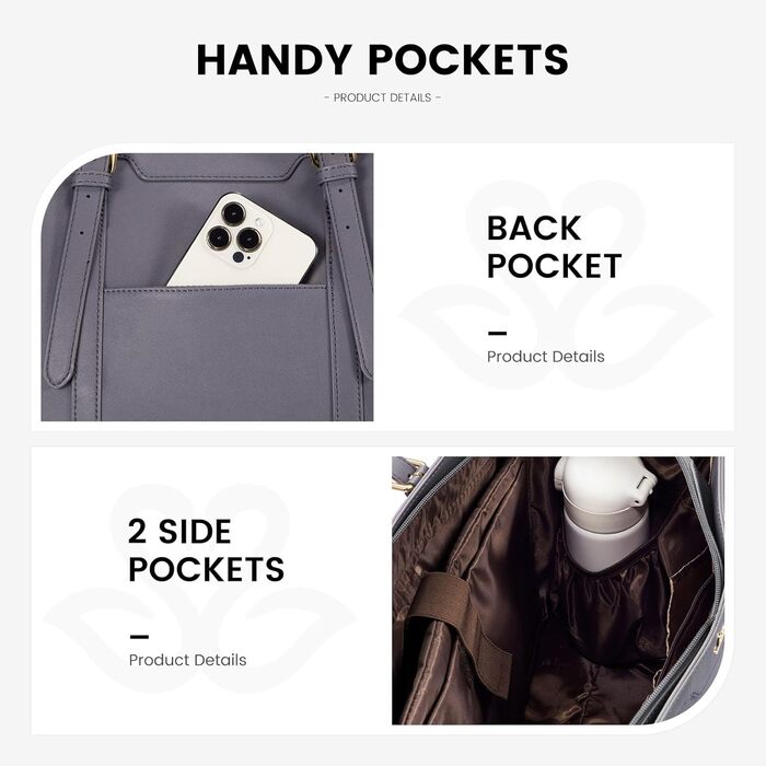 Сумка для ноутбука LOVEVOOK 15.6 дюймів для жінок: велика, на плечі, кросбоді, торба з канвасу, елегантна, для офісу, роботи, подорожей (сіра)