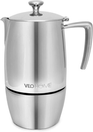 Mokka Pot VeoHome: Кавоварка гейзерна на 10 чашок, 500 мл, нержавіюча сталь, італійська, для Induktion, Gas, Keramik, Elektrik, без алюмінію, з подвійним фільтром