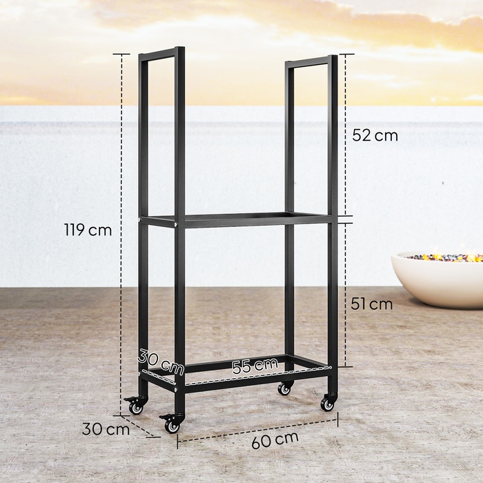 Стильна полиця для дров Outsunny з металу, 60 x 30 x 119 см, 2 яруси, з колесами, чорного кольору