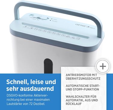 Шредер Genie 440 X II P4: Надійний знищувач документів для дому та офісу | Об'єм кошика 9L, функція Auto-Start-Stop, автоматичне виявлення паперу | Синій